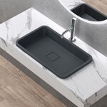 Doporro vasque  encastrer lavabo gris noir anthracite mat 60cm lave mains rectangulaire avec cache bonde ...