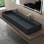 Doporro vasque  poser gris noir mat lavabo de salle de bains suspendu 120cm lave mains rectangulaire ...