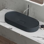 Doporro - vasque � poser ovale gris noir lavabo de salle de bains �vier 71x35, 5x10cm lave mains avec ...
