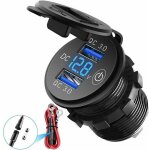 Double chargeur usb / qc3. 0 pour moto et voiture - �tanche - 12v / 24v / 36w - avec voltm�tre num�rique ...