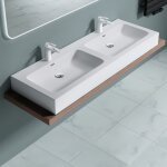 Doporro - double lavabo à poser blanc mat 140cm vasque pour 2 lave mains pour salle de bains 140x48x13 ... Doporro - double lavabo à poser blanc mat 140cm vasque pour 2 lave mains pour salle de bains 140x48x13 ...