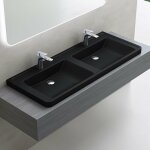 Doporro - double lavabo  encastrer noir mat vasque en solid surface lave mains rectangulaire de qualit ...
