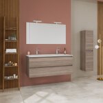 Double lavabo mural meuble de salle de bain avec tiroirs chne naturel 120cm berlin