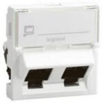 Double prise rj45 cat�gorie 6 ftp inclines � 45� mosaic 2 modules blanc legrand 076506