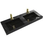 Vente - unique - double vasque suspendue en solid surface effet marbre noir - l120. 2 x l45. 2 x h8 cm ...