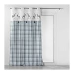 Homemaison - rideau a oeillets 140 x 240 cm en coton tiss� + pompons megeve bleu