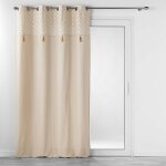 Douceur d'intérieur - rideau à oeillets en coton avec imprimé éventails + pompons rafina - beige et doré ... Douceur d'intérieur - rideau à oeillets en coton avec imprimé éventails + pompons rafina - beige et doré ...