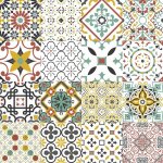 Toile cir�e au m�tre - largeur 140 cm - carreaux de ciment sauge et terracotta - multicolore