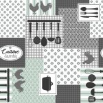 Toile cir�e au m�tre - largeur 140 cm - motifs graphiques et poules - gris