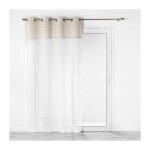 Voilage a oeillets 140 x 240 cm voile sabl� + haut pompons samira blanc