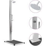 Douche d'ext�rieur avec receveur de douche en wpc et acier inoxydable, gris