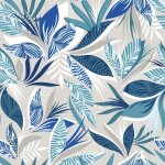 Toile cir�e au m�tre - largeur 140 cm - feuilles bleues - bleu