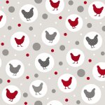 Toile cire au mtre - largeur 140 cm - poules et ronds - gris