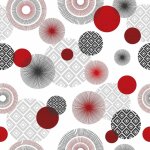 Toile cirée au mètre - largeur 140 cm - ronds rouge, noir et gris - blanc Toile cirée au mètre - largeur 140 cm - ronds rouge, noir et gris - blanc