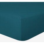 Le linge de jules - drap - housse 100% coton 57 fils bleu canard - 140 x 190 cm - bonnet 30 cm