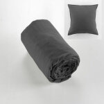 Drap housse flanelle chaude 140 x 190 cm bonnet 30 cm + 2 taies 63 x 63 anthracite