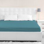 Terre de nuit - drap housse jersey bleu canard bonnet 40 cm 160x190 / 200