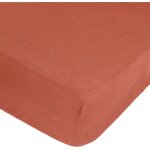 Drap housse 2 personnes en lin lav� terracotta 140 x 190 cm - atmosphera