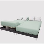 Drap housse tpr en coton 57 fils 2x80x200 cm uni vert eau, par soleil d'ocre