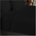 Soleil d ocre - drap plat en coton 57 fils 260x300 cm uni noir, par soleil d'ocre