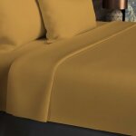 Soleil d ocre - drap plat en coton 57 fils 180x290 cm uni moutarde, par soleil d'ocre