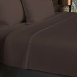 Soleil d ocre - drap plat en coton 57 fils 240x290 cm uni brun, par soleil d'ocre