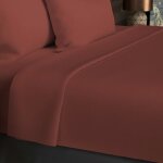 Soleil d ocre - drap plat en coton 57 fils 180x290 cm uni brique, par soleil d'ocre