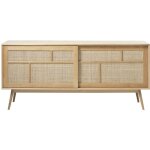 Drawer - buffet 2 portes en bois et cannage l180cm - bois clair - kiyo