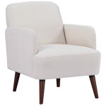 Drawer - fauteuil rtro en tissu chenille pieds bois fonc - cru - brooks