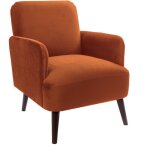 Drawer - fauteuil r�tro en velours pieds bois fonc� - rouille - brooks