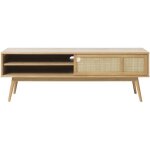 Drawer - meuble tv 2 portes en bois et cannage l150cm - bois clair - kiyo