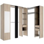 Dressing d'angle avec rideau et 1 porte - avec miroir - l231 cm - coloris : naturel et anthracite - bertrand ...
