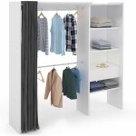Dressing extensible marty 120 / 170 x 50 x 180 cm blanc avec tagres + double penderie + rideau gris ...