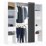 Dressing extensible double meryl 120 / 180 x 50 x 180 cm blanc avec étagères + double penderie + rideau ... Dressing extensible double meryl 120 / 180 x 50 x 180 cm blanc avec étagères + double penderie + rideau ...