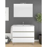 Meuble de salle de bain � poser arae avec miroir et lavabo - 3 tiroirs avec poign�e � gorge - blanc - ...