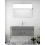 Meuble de salle de bain suspendu enif avec miroir et lavabo - ch�ne smoky - 80cm