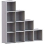 Durham bibliothque 10 cubes tagre escalier, meuble de rangement en bois h 128 x l 128 x p 29 cm, gris ...