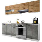 Cuisine bigo 7 éléments - finition bas beton haut bois 240 cm Cuisine bigo 7 éléments - finition bas beton haut bois 240 cm