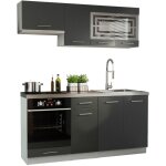 Dusine - cuisine giovanna 6 �l�ments - graphite mat 1m80 portes vitr�es four encastrable