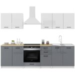 Dusine - cuisine sanclar 7 �l�ments - haut blanc bas gris laqu� - 2m60 four encastrable