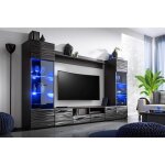 Dusine - meuble tv salon queen 260 cm noir laqu tv effet 3d avec led