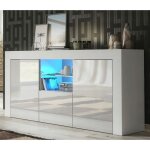 Dusine - meuble tv haut big jive 145 cm blanc laqu avec leds