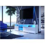 Dusine - meuble tv massimo 200 cm blanc mat et portes blanc laques led rgb
