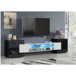Dusine - meuble tv pablo 230 cm avec led blanc mat et noir laqu