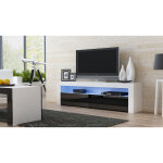 Dusine - meuble tv savelli led blanc mat et portes en noir laqu 157 cm