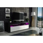 Dusine - meuble tv savelli led noir mat et portes en blanc laqu 157 cm
