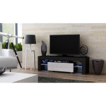 Dusine - meuble tv spider a led en mat noir avec porte blanc laqu 130 cm