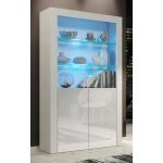Vitrine jive 90 cm blanc laqu� avec leds