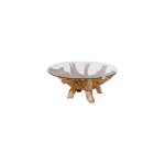 M&s - table basse ronde 110x50 en teck et plateau en verre