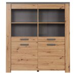 Trendteam - buffet haut vitré 4 portes décor chêne et gris ardoise - nova Trendteam - buffet haut vitré 4 portes décor chêne et gris ardoise - nova